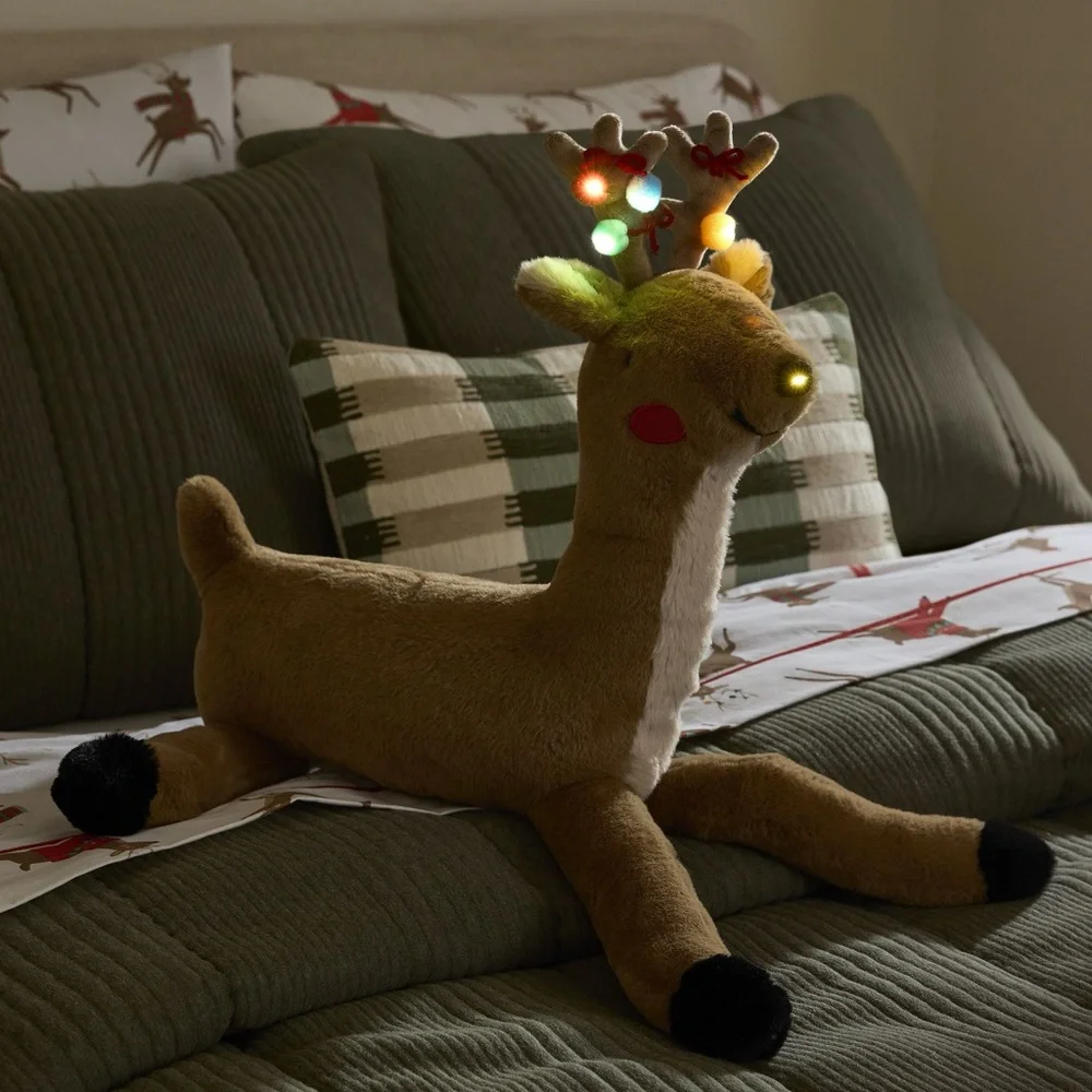 West Elm Light-Up Reindeer Pillow BNWT